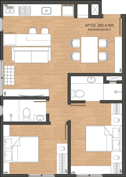 V2115 – Apartamento 02 dormitórios, sendo 01 suíte