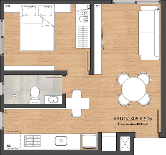 V1035 – Apartamento 01 dormitório